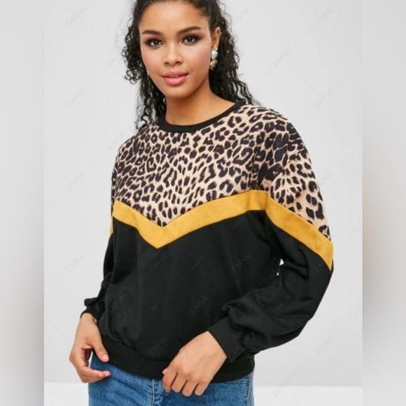 Leopard Print MultiMedia Color block Sweatshirt-Multi Sizes-New In Packaging - Picture 2 of 7